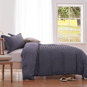 img 3 attached to 🛏️ NexHome King Size Dark Grey Seersucker Duvet Cover Set with Zipper Closure & Corner Ties - 100% Washed Microfiber