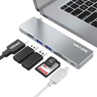 🔌 wavlink usb c hub: 6-in-1 type c adapter with hdmi, 2 usb 3.0, sd/tf card reader, usb c power delivery port - aluminum multi-port mini dock for macbook 2015 later logo