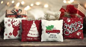 img 1 attached to 🎄 Festive Farmhouse Christmas Pillow Covers Set: 18×18 Inch - Red Buffalo Plaid & Hats, Rustic Linen Sofa Couch Decorations - Set of 8 Throw Pillow Covers