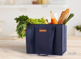 img 3 attached to 🛒 Eco-Friendly Reusable Grocery Shopping Cart Trolley Bags, Set of 3 - Spillover Proof, Extra Long Handles, Large and Durable, Collapsible Tote with Reinforced Sides and Bottoms (Grey)