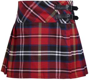 img 4 attached to 👧 zdhoor Kids Girls Plaid School Uniform Skirts - Classic Pleated Tartan Kilt with Side Split and Faux Leather Buckle