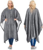 🧥 sherpa wearable blanket poncho with pocket - cozy, soft, and snuggly wrap cape for adult women and men - warm and comfortable gift in grey logo