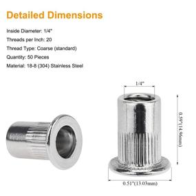 img 1 attached to 🔩 Powlankou 50pcs Stainless Steel Flat Head Rivet Nuts - 1/4"-20 Threaded Insert Nutserts