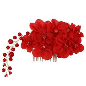 img 4 attached to 💐 Frcolor Flower Clips for Hair: Elegant Red Wedding Hair Comb with Pearl Rhinestones for Women Bride