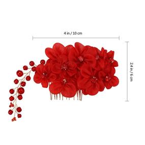 img 3 attached to 💐 Frcolor Flower Clips for Hair: Elegant Red Wedding Hair Comb with Pearl Rhinestones for Women Bride