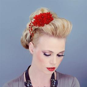 img 1 attached to 💐 Frcolor Flower Clips for Hair: Elegant Red Wedding Hair Comb with Pearl Rhinestones for Women Bride