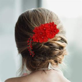 img 2 attached to 💐 Frcolor Flower Clips for Hair: Elegant Red Wedding Hair Comb with Pearl Rhinestones for Women Bride