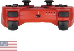 img 1 attached to 🎮 Red Wireless Gamepad with BEK Controller Replacement for PS3, Double Shock 3 Vibration, Motion Sensors, Thumb Grips, Rechargeable Battery - Compatible with Sony Playstation 3