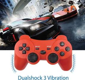 img 3 attached to 🎮 Red Wireless Gamepad with BEK Controller Replacement for PS3, Double Shock 3 Vibration, Motion Sensors, Thumb Grips, Rechargeable Battery - Compatible with Sony Playstation 3