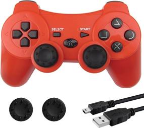 img 4 attached to 🎮 Red Wireless Gamepad with BEK Controller Replacement for PS3, Double Shock 3 Vibration, Motion Sensors, Thumb Grips, Rechargeable Battery - Compatible with Sony Playstation 3