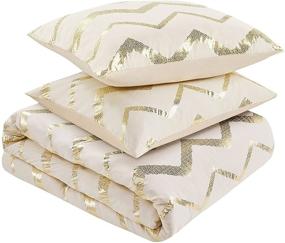 img 1 attached to 🌟 Codi Metallic Print Ivory and Gold Comforter Set for Full/Queen Size Bed - Cute Warm White Bedding Sets, 4 Piece with Matching Sham and Decorative Pillow