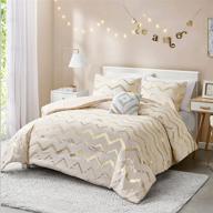 🌟 codi metallic print ivory and gold comforter set for full/queen size bed - cute warm white bedding sets, 4 piece with matching sham and decorative pillow logo