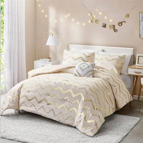 img 4 attached to 🌟 Codi Metallic Print Ivory and Gold Comforter Set for Full/Queen Size Bed - Cute Warm White Bedding Sets, 4 Piece with Matching Sham and Decorative Pillow