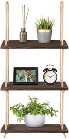 img 4 attached to 🪟 Boho Wood Window Shelf - 3 Tier Rustic Wall Hanging Shelves for Living Room, Bathroom, Bedroom, Kitchen, Apartment, Office - Brown