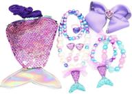 👑 goexplak 6-piece princess dress up jewelry set: mermaid tail coin purse, necklace, bracelet, ring & pearl earrings - perfect gifts for girls in dream purple tail design logo