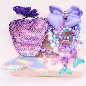 img 3 attached to 👑 GOEXPLAK 6-Piece Princess Dress Up Jewelry Set: Mermaid Tail Coin Purse, Necklace, Bracelet, Ring & Pearl Earrings - Perfect Gifts for Girls in Dream Purple Tail Design