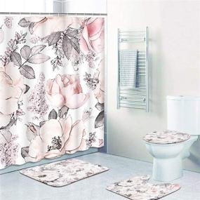 img 2 attached to 🌸 ArtSocket 4-Piece Shower Curtain Set: Pink Watercolor Floral with Non-Slip Rugs, Toilet Lid Cover, and Bath Mat - Retro Vintage Bathroom Decor - 72"x72