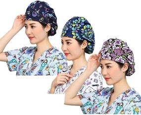 img 3 attached to 🎀 LTifree 3pc Women's Adjustable Bouffant Caps Hats Working Cap Sweatband Value Set Multi Color - Stay comfortable and stylish at work!