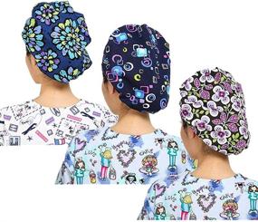 img 2 attached to 🎀 LTifree 3pc Women's Adjustable Bouffant Caps Hats Working Cap Sweatband Value Set Multi Color - Stay comfortable and stylish at work!