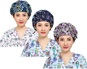 img 4 attached to 🎀 LTifree 3pc Women's Adjustable Bouffant Caps Hats Working Cap Sweatband Value Set Multi Color - Stay comfortable and stylish at work!