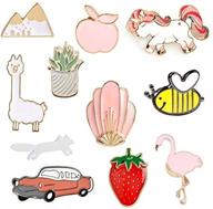 🦩 mjartoria 11pcs cute enamel pins: flamingo alpaca car novelty cartoon brooch set for backpacks, clothing & bags logo
