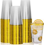 🥂 gold rimmed clear disposable plastic cups for parties: 100 pack of elegant 14 oz reusable wedding wine glasses & cocktail cups logo