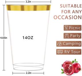 img 3 attached to 🥂 Gold Rimmed Clear Disposable Plastic Cups for Parties: 100 Pack of Elegant 14 oz Reusable Wedding Wine Glasses & Cocktail Cups