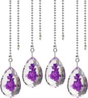 hyamass set of 4 crystal teardrop prisms pendant ceiling fan pull chain extender with ball chain connector - purple rose логотип