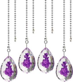 img 4 attached to Hyamass Set of 4 Crystal Teardrop Prisms Pendant Ceiling Fan Pull Chain Extender with Ball Chain Connector - Purple Rose