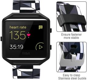 img 3 attached to 🌸 SKYLET Fitbit Blaze Band with Frame - Soft Silicone Replacement Floral Printed Band with Black Frame - Compatible Fitbit Blaze Bracelet for Men and Women