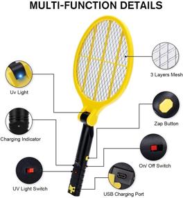 img 3 attached to 🦟 Bug Zapper Electric Fly Swatter Mosquito Killer - USB Rechargeable 4200V Racket with LED Light & Folding Design - Safe to Touch, 3-Layer Safety Mesh