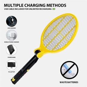 img 2 attached to 🦟 Bug Zapper Electric Fly Swatter Mosquito Killer - USB Rechargeable 4200V Racket with LED Light & Folding Design - Safe to Touch, 3-Layer Safety Mesh