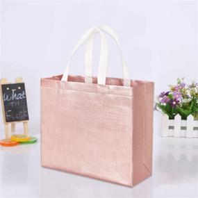 img 3 attached to 👜 Set of 12 Glossy Reusable Grocery Tote Bags with Handles - Stylish Non-woven Gift Bags for Bridesmaids, Goodies, Women - Ideal for Bridesmaid, Birthday, Wedding, Christmas Celebrations (Rose Gold)