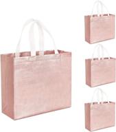 👜 set of 12 glossy reusable grocery tote bags with handles - stylish non-woven gift bags for bridesmaids, goodies, women - ideal for bridesmaid, birthday, wedding, christmas celebrations (rose gold) logo