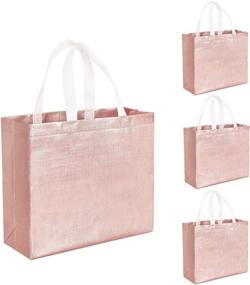 img 4 attached to 👜 Set of 12 Glossy Reusable Grocery Tote Bags with Handles - Stylish Non-woven Gift Bags for Bridesmaids, Goodies, Women - Ideal for Bridesmaid, Birthday, Wedding, Christmas Celebrations (Rose Gold)