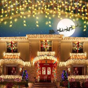 img 4 attached to 🎄 DDMY Outdoor Twinkle Warm Christmas Decorations: 416 LEDs, 34 FT, 8 Modes, Waterproof Fairy String Curtain Lights for Window Wedding Party Yard Garden Indoor