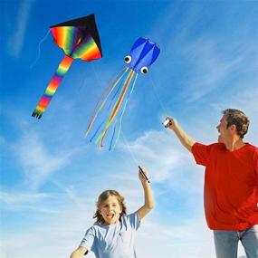 img 3 attached to Listenman Pack of 2 Kites: Large Rainbow Delta Kite and Blue Mollusc Octopus - Fun, Easy-to-Fly Kites for Beach, Kids, and Adults - Perfect for Outdoor Games and Family Activities