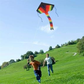 img 2 attached to Listenman Pack of 2 Kites: Large Rainbow Delta Kite and Blue Mollusc Octopus - Fun, Easy-to-Fly Kites for Beach, Kids, and Adults - Perfect for Outdoor Games and Family Activities