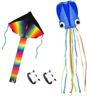 listenman pack of 2 kites: large rainbow delta kite and blue mollusc octopus - fun, easy-to-fly kites for beach, kids, and adults - perfect for outdoor games and family activities логотип