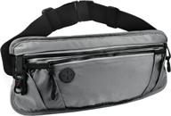 water resistant fanny pack for men and women - lightweight waist pouch with reflective runners belt, grey logo
