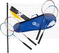 🏸 hey! play! badminton set complete outdoor yard game - 4 racquets, net with poles, 3 shuttlecocks & carrying case - fun for kids and adults, multi-player excitement! logo