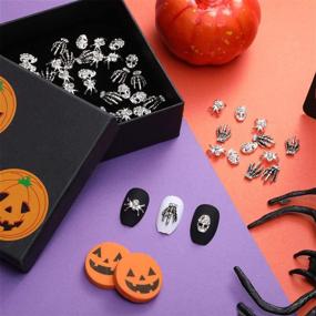 img 1 attached to 🕷️ 60 Pieces Silver Skull and Spider Nail Charms with Rhinestones - Vintage 3D Spider, Alloy Skeleton Hand Nail Art Jewelry for Halloween Nail Tips and Cellphone Decoration with Nail Art Glitters