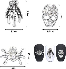 img 3 attached to 🕷️ 60 Pieces Silver Skull and Spider Nail Charms with Rhinestones - Vintage 3D Spider, Alloy Skeleton Hand Nail Art Jewelry for Halloween Nail Tips and Cellphone Decoration with Nail Art Glitters