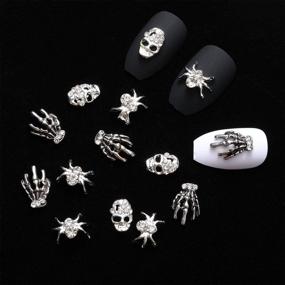 img 2 attached to 🕷️ 60 Pieces Silver Skull and Spider Nail Charms with Rhinestones - Vintage 3D Spider, Alloy Skeleton Hand Nail Art Jewelry for Halloween Nail Tips and Cellphone Decoration with Nail Art Glitters