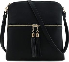 img 4 attached to Tassel Zip Pocket Crossbody Black Women's Handbags & Wallets for Crossbody Bags