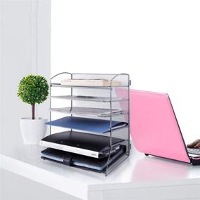 img 1 attached to 📂 Efficient 6-Tier Mesh Desktop File Organizer: Enhance Office or Home Organization, with Silver Finish, 2 Pack