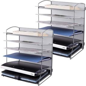 img 4 attached to 📂 Efficient 6-Tier Mesh Desktop File Organizer: Enhance Office or Home Organization, with Silver Finish, 2 Pack