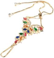 🦋 colorful cubic zirconia boho butterfly finger ring bracelet - 14k gold plated hand chain harness bangle for women girls - gypsy bollywood y2k jewelry - perfect gift for weddings, christmas, birthdays, and parties - 1 pc logo