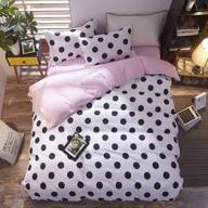 👧 charming girls polka dot duvet cover set: queen size, black dots on white bedding, reversible with baby pink solid color - perfect for kids logo