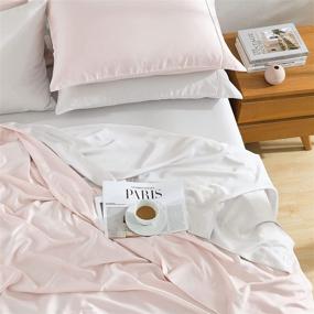 img 4 attached to PANDATEX 400TC Queen Size Bamboo Sheets Set - Breathable Cooling Bedding, Silky Soft and Deep Pocket. Blush Pink, 100% Natural Bamboo Bed Sheets